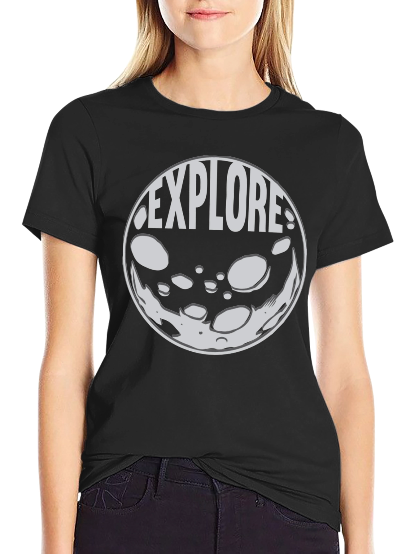 Explore Moon Graphic T-Shirt - Black Cotton Blend