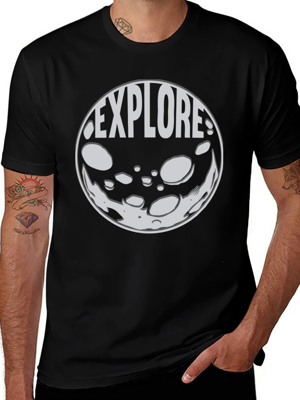 Explore Moon Graphic T-Shirt - Black Cotton Blend