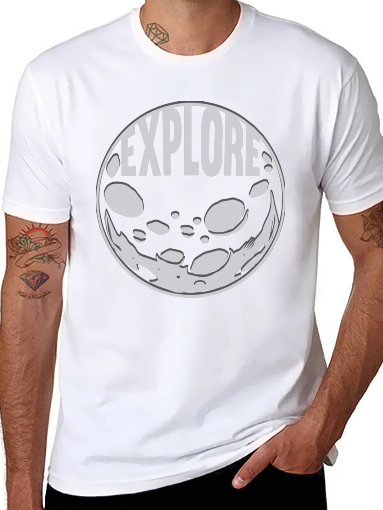 Explore Moon Graphic T-Shirt - Black Cotton Blend