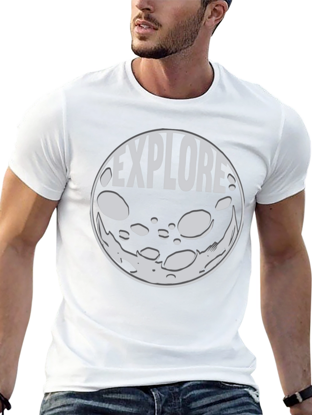Explore Moon Graphic T-Shirt - Black Cotton Blend