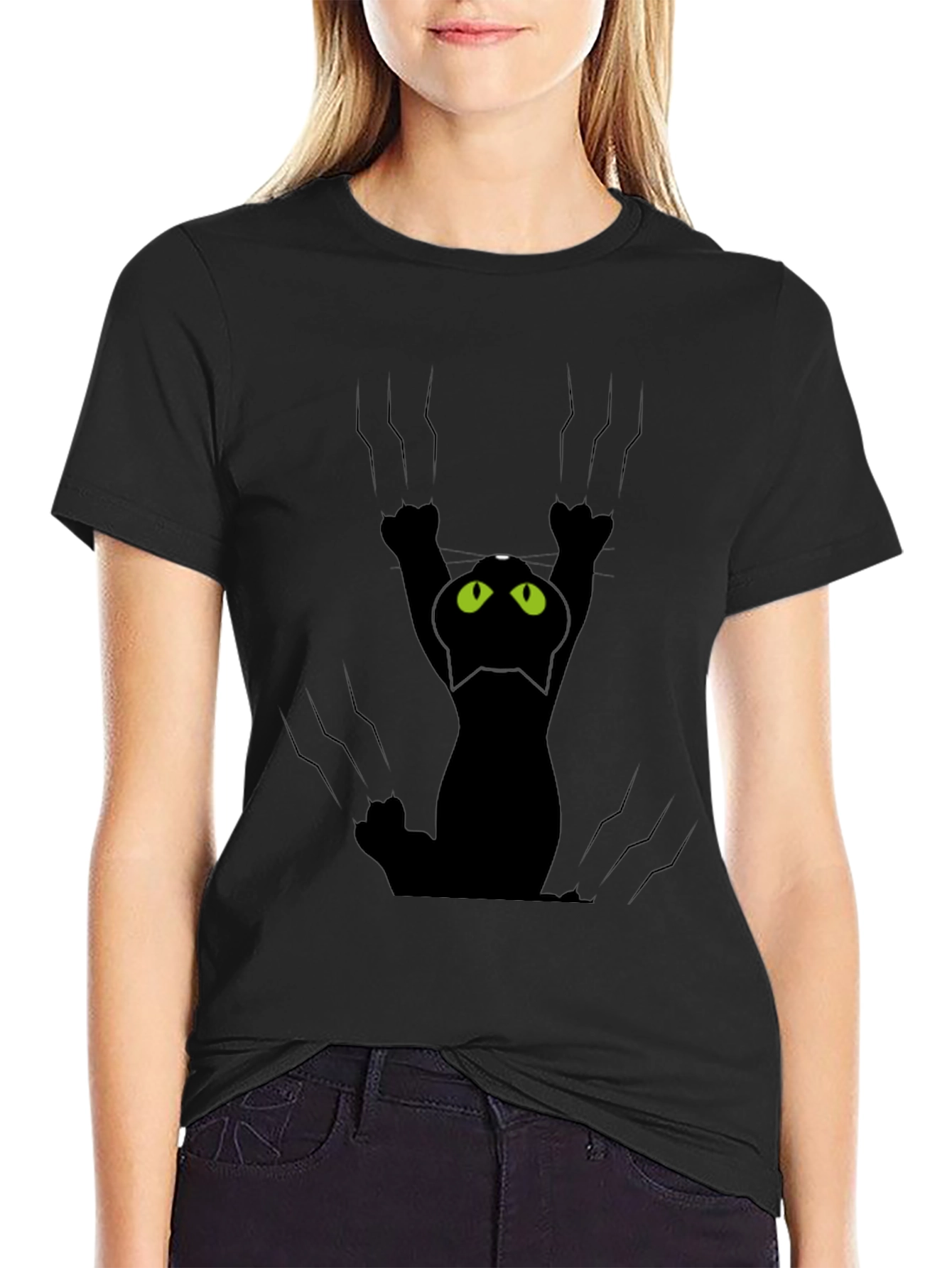 Black Cat Scratch T-Shirt - Fun Graphic Tee