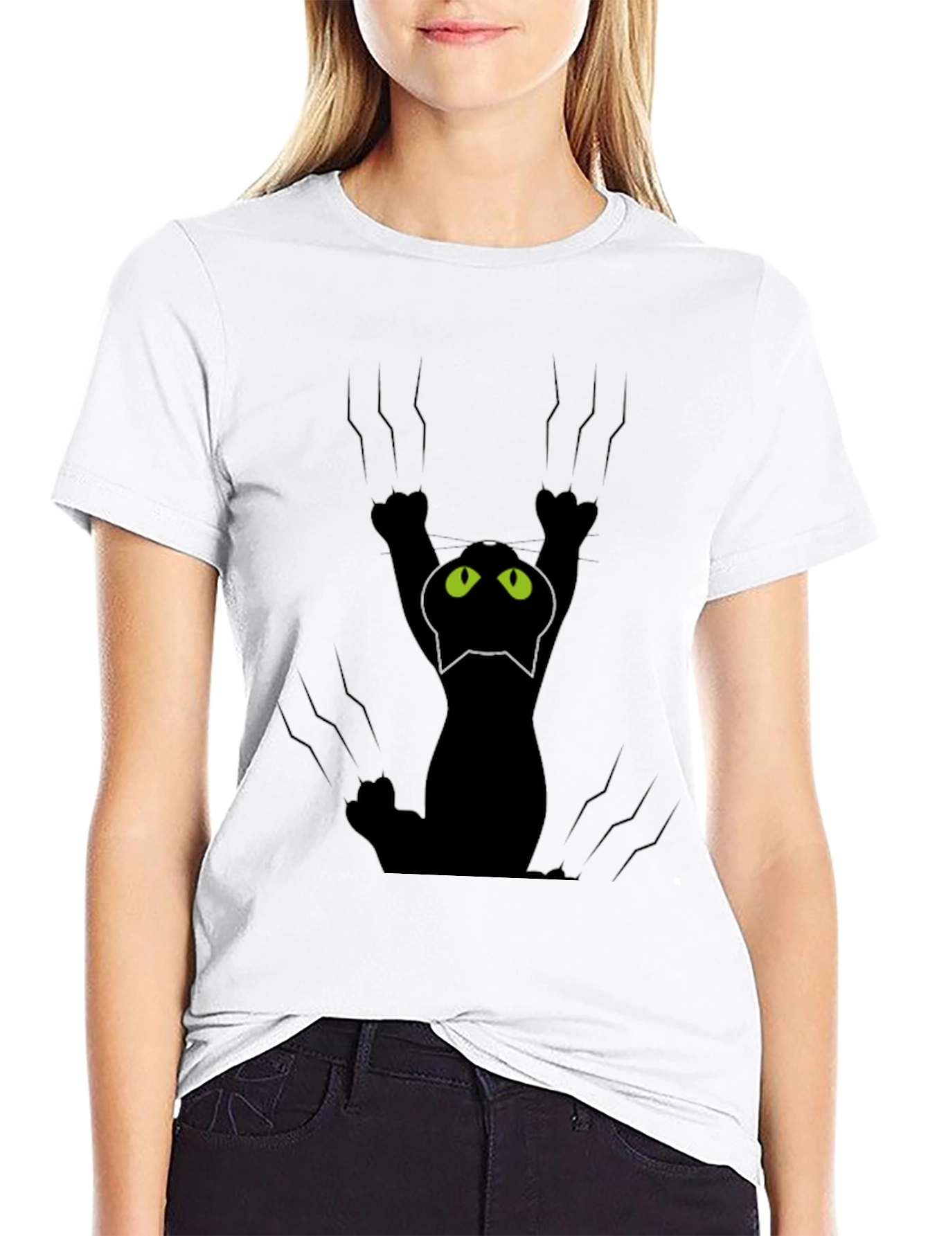 Black Cat Scratch T-Shirt - Fun Graphic Tee