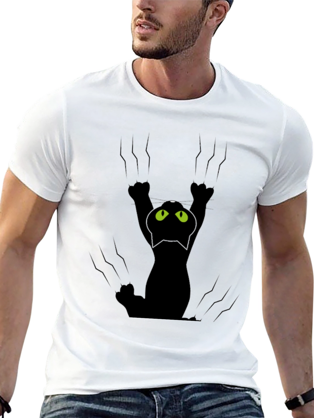 Black Cat Scratch T-Shirt - Fun Graphic Tee