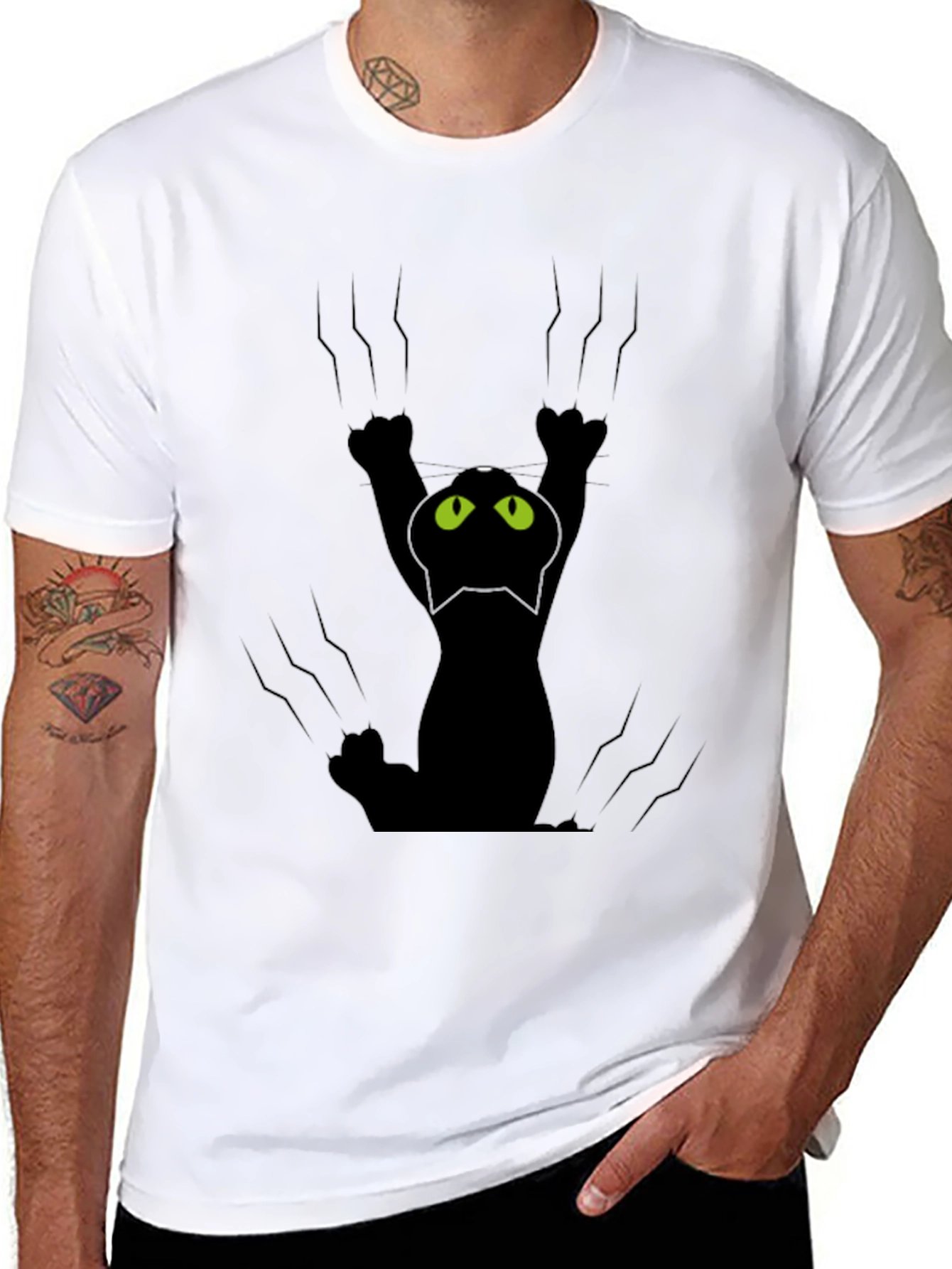 Black Cat Scratch T-Shirt - Fun Graphic Tee