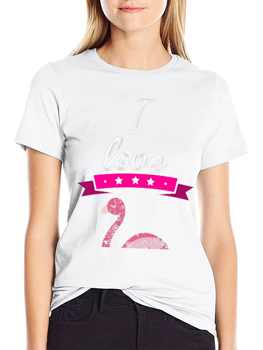 I Love Flamingo Graphic T-Shirt - Black