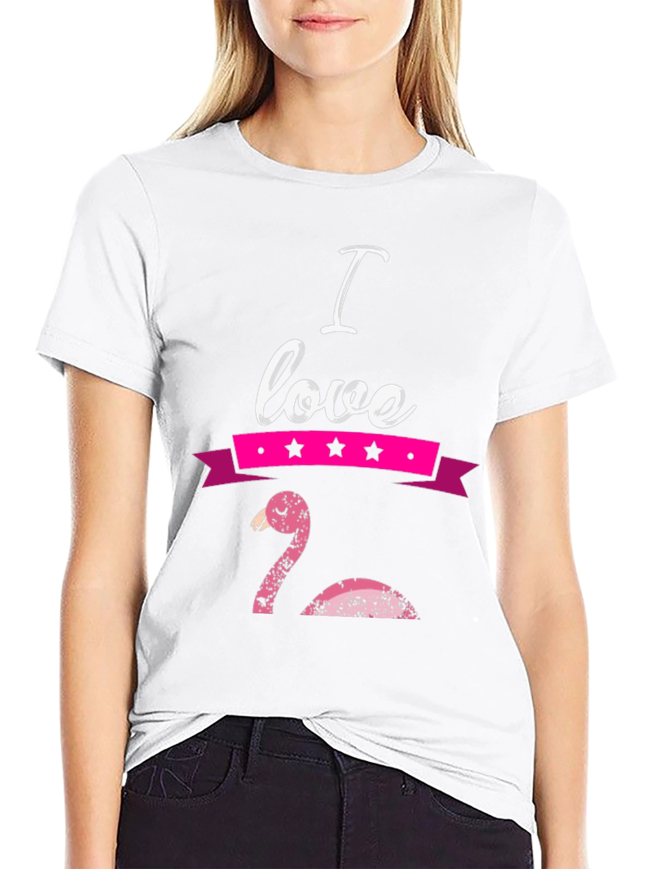 I Love Flamingo Graphic T-Shirt - Black