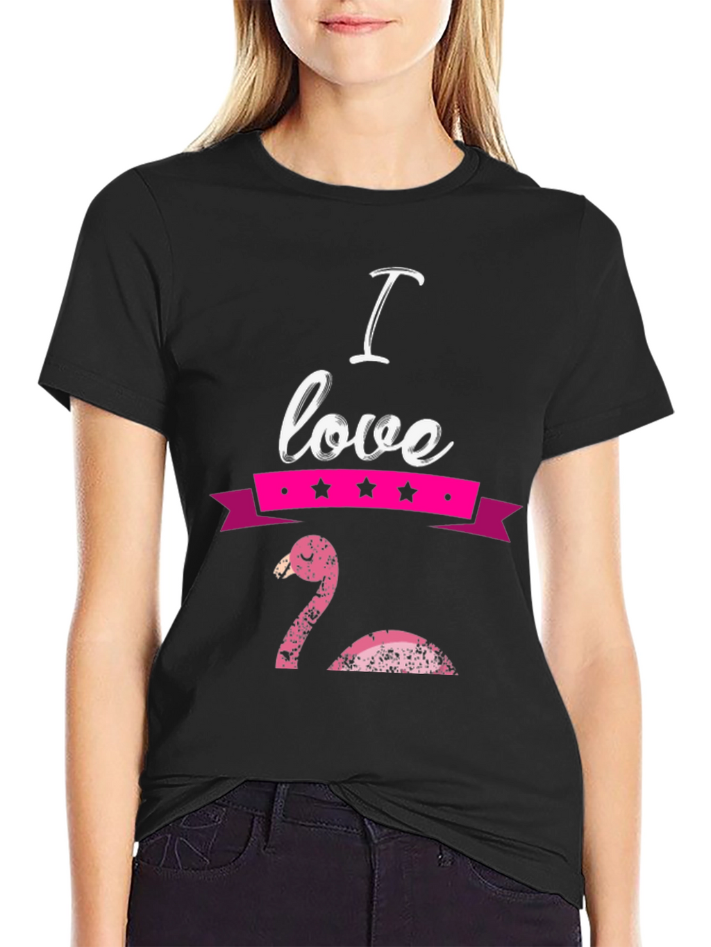 I Love Flamingo Graphic T-Shirt - Black