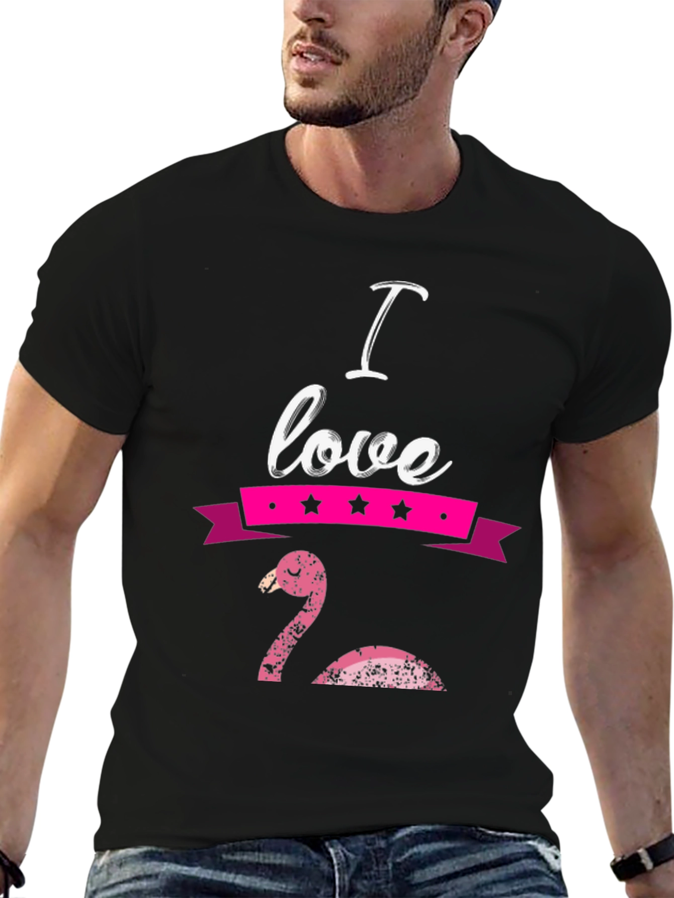 I Love Flamingo Graphic T-Shirt - Black