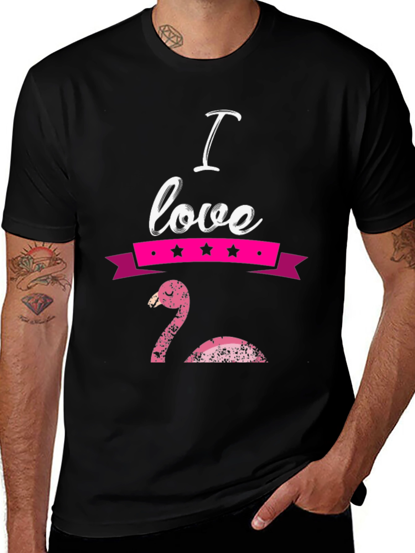 I Love Flamingo Graphic T-Shirt - Black