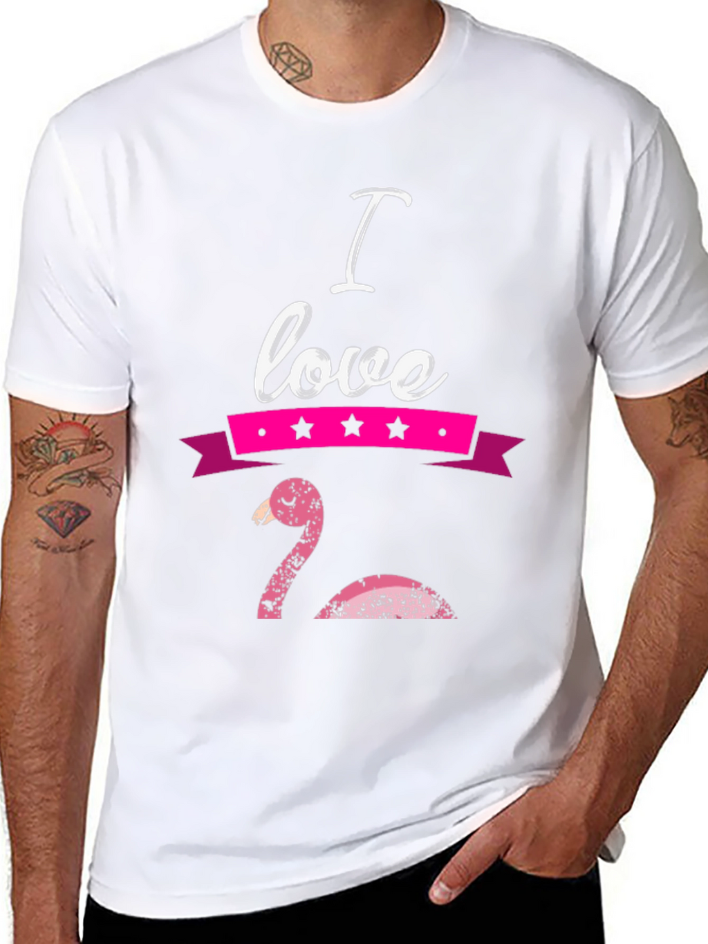 I Love Flamingo Graphic T-Shirt - Black
