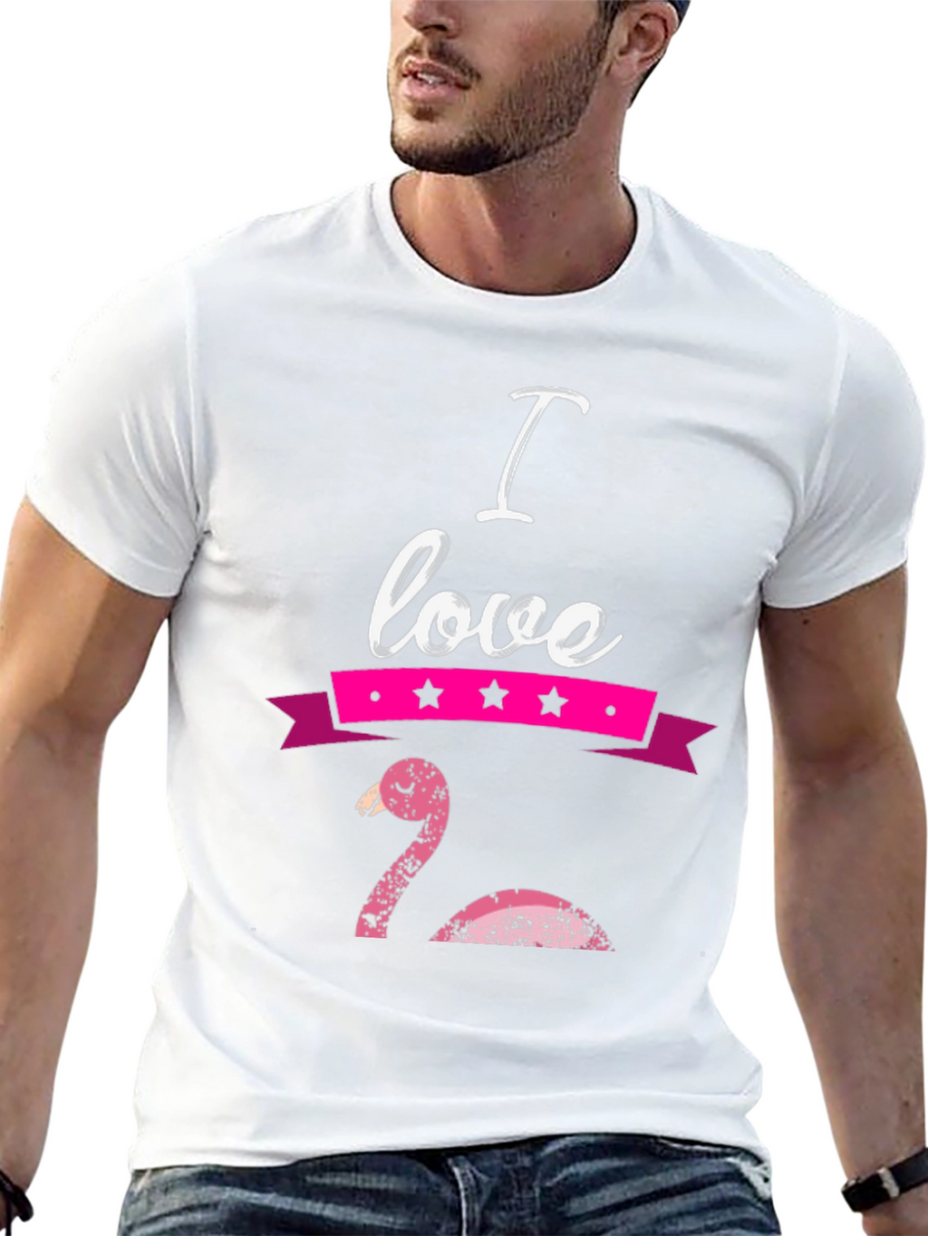 I Love Flamingo Graphic T-Shirt - Black