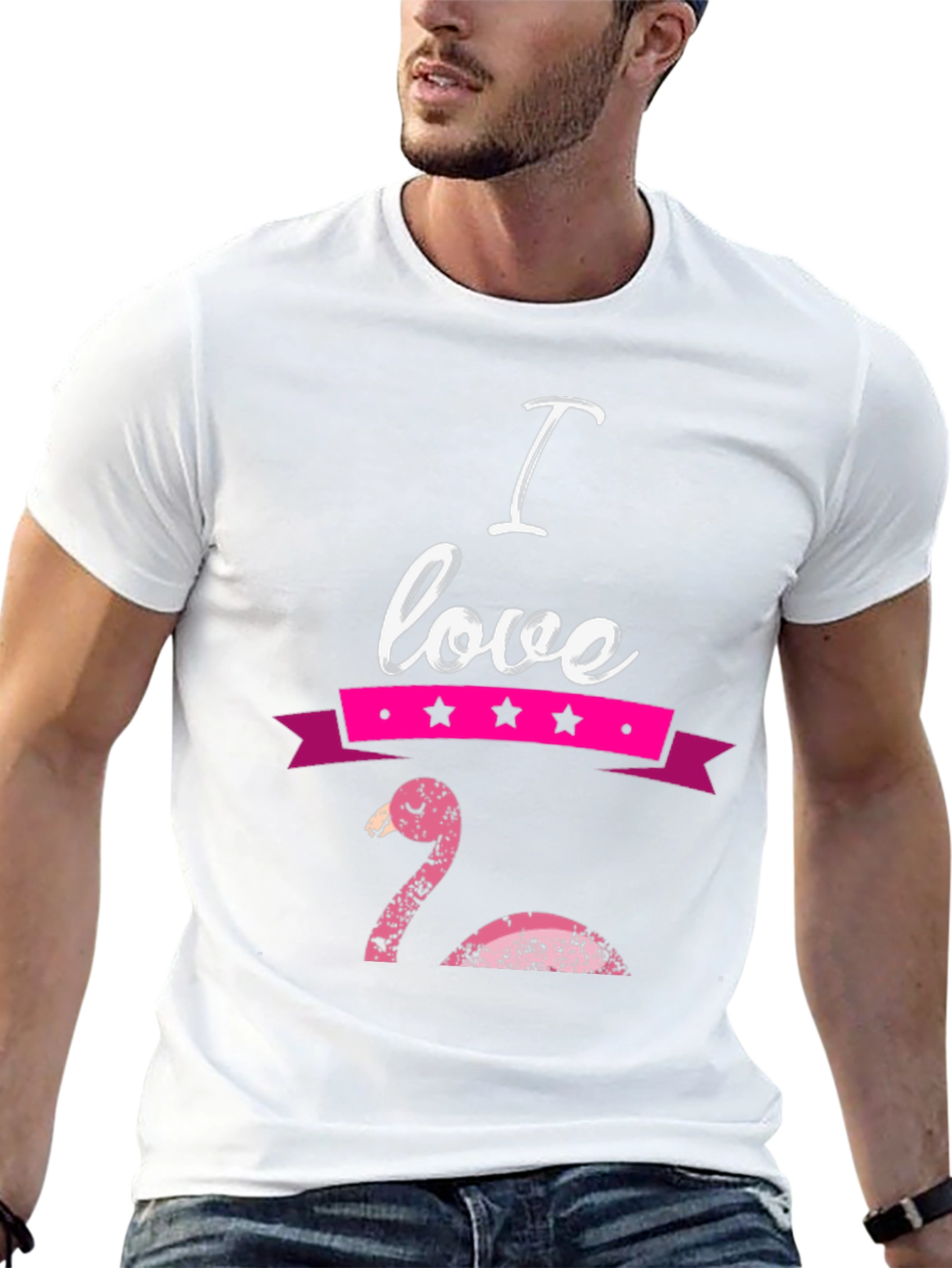 I Love Flamingo Graphic T-Shirt - Black