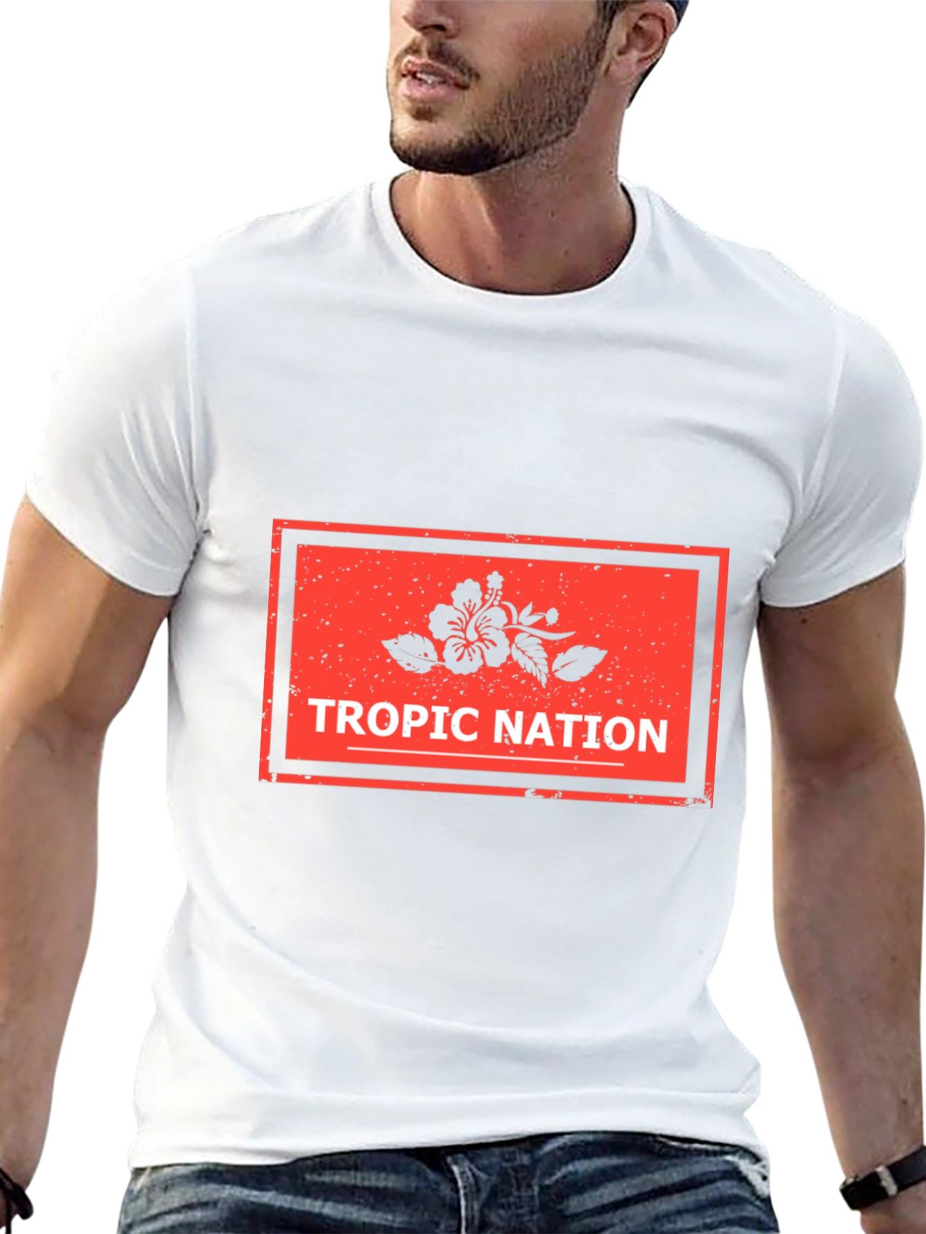 Tropic Nation Black T-Shirt with Floral Design