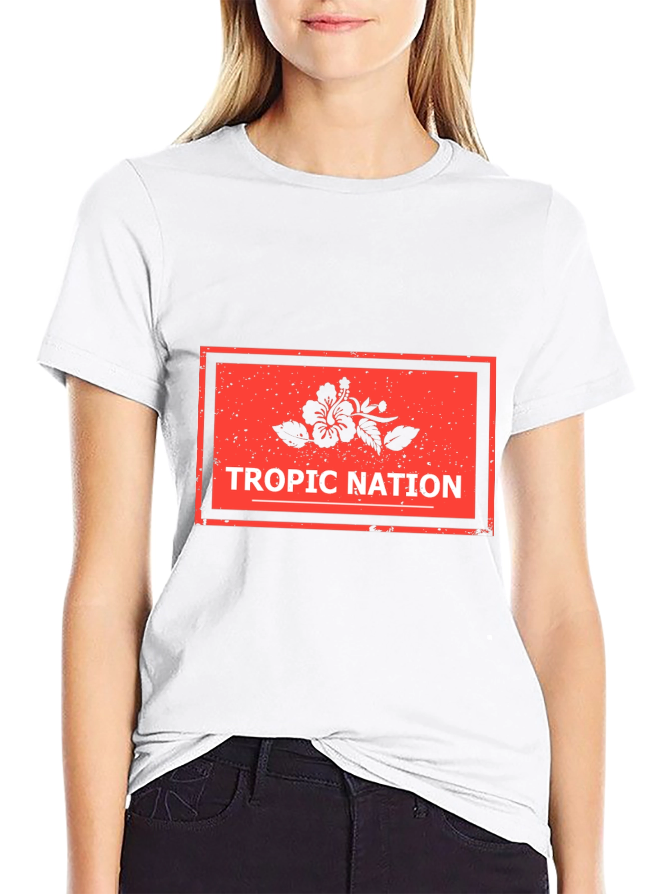 Tropic Nation Black T-Shirt with Floral Design