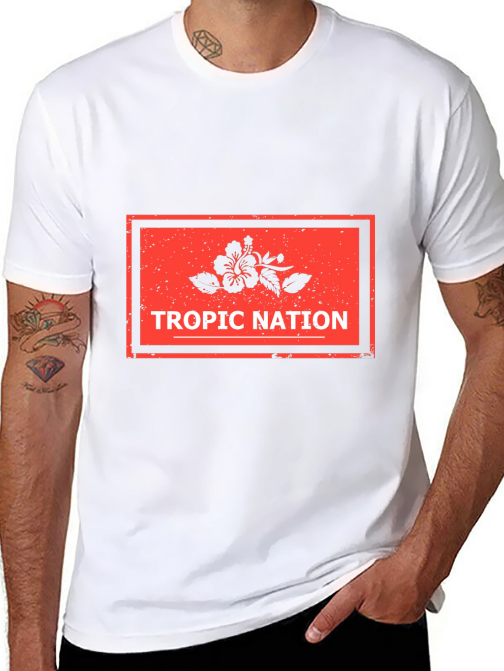 Tropic Nation Black T-Shirt with Floral Design