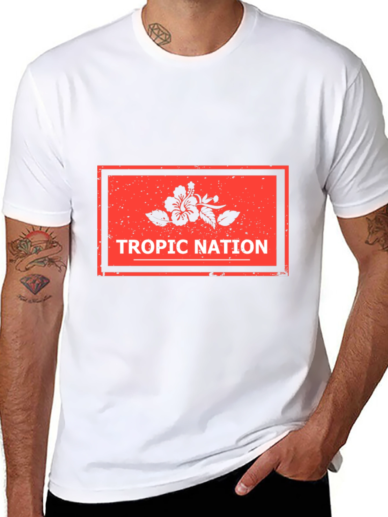 Tropic Nation Black T-Shirt with Floral Design