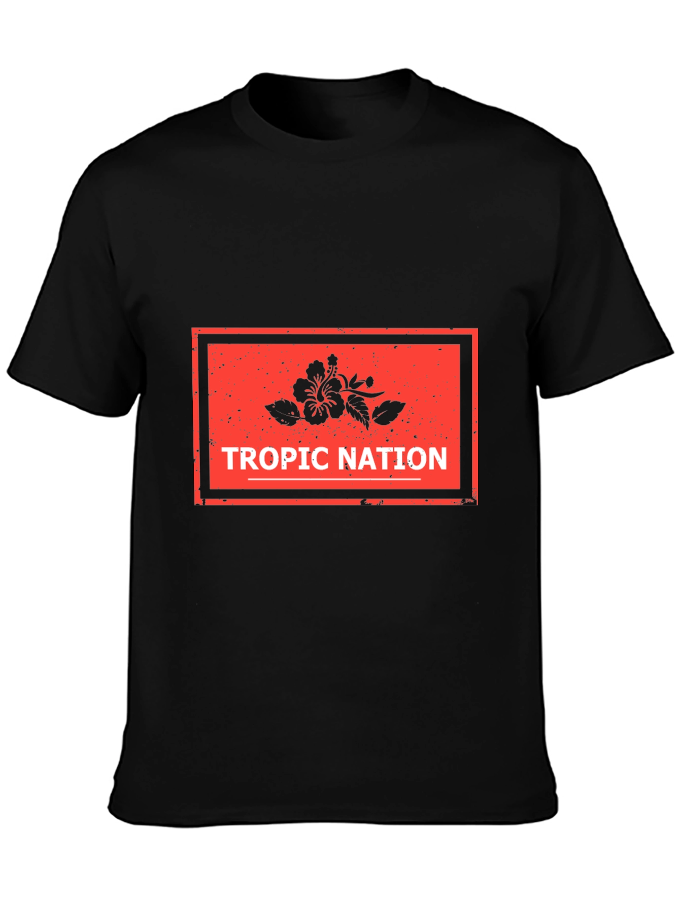 Tropic Nation Black T-Shirt with Floral Design