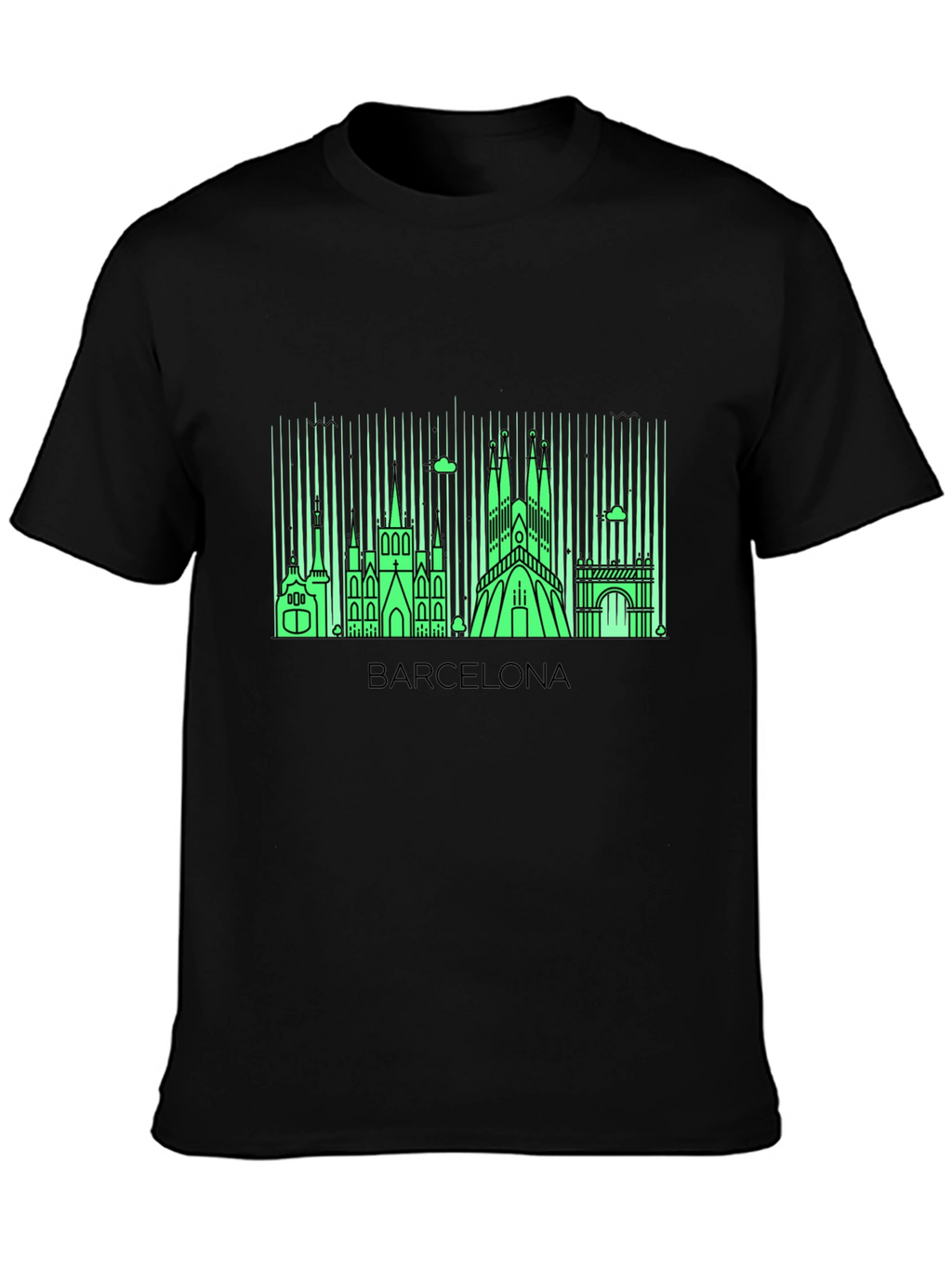 Barcelona Skyline Graphic Tee - Mens Black T-Shirt