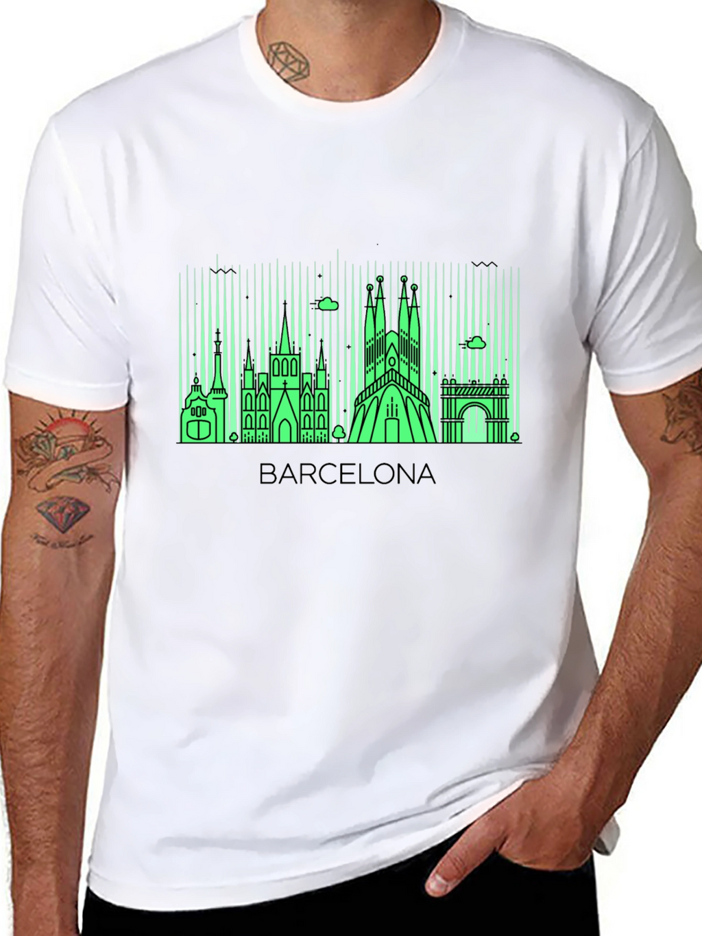 Barcelona Skyline Graphic Tee - Mens Black T-Shirt