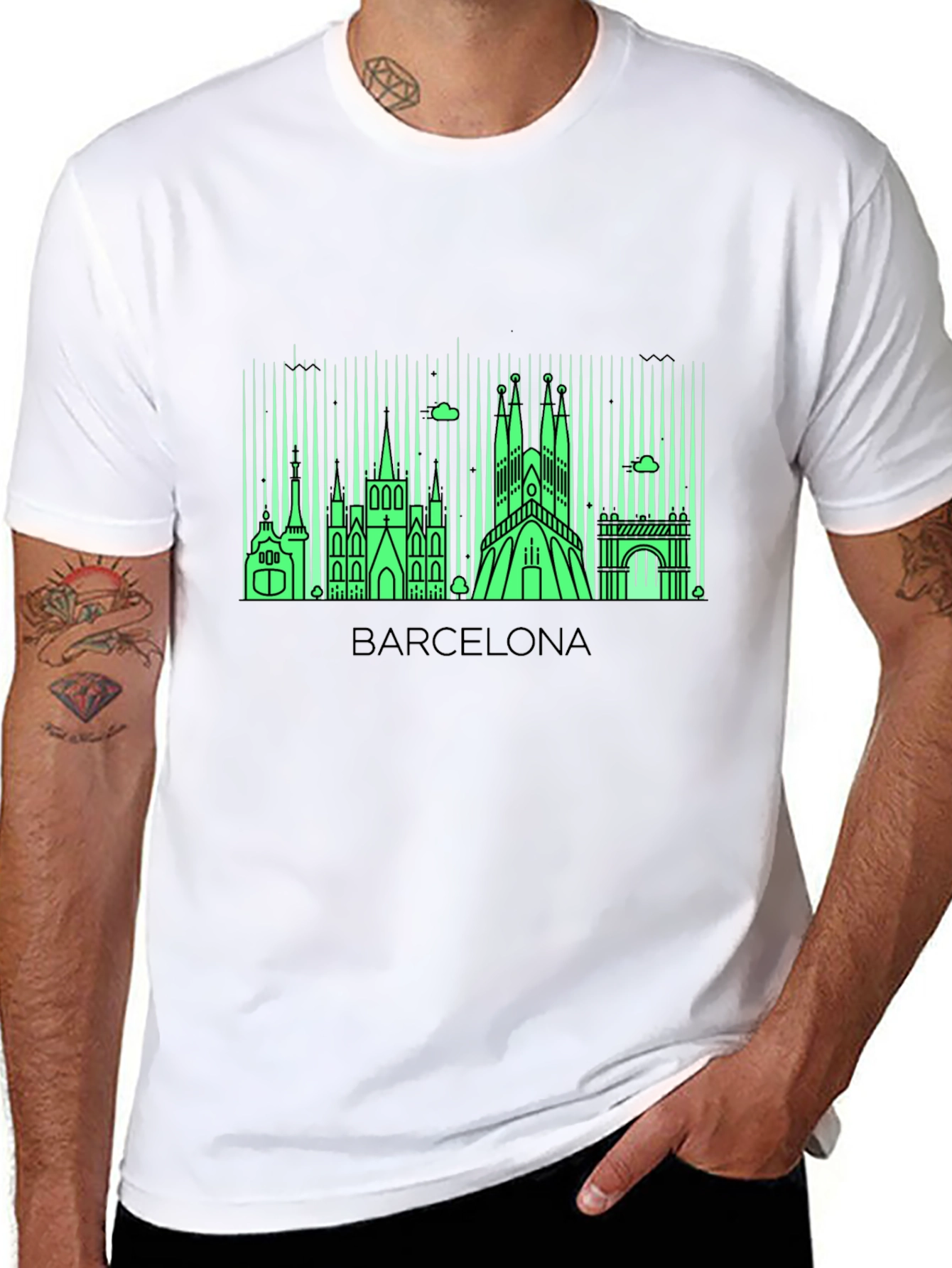 Barcelona Skyline Graphic Tee - Mens Black T-Shirt