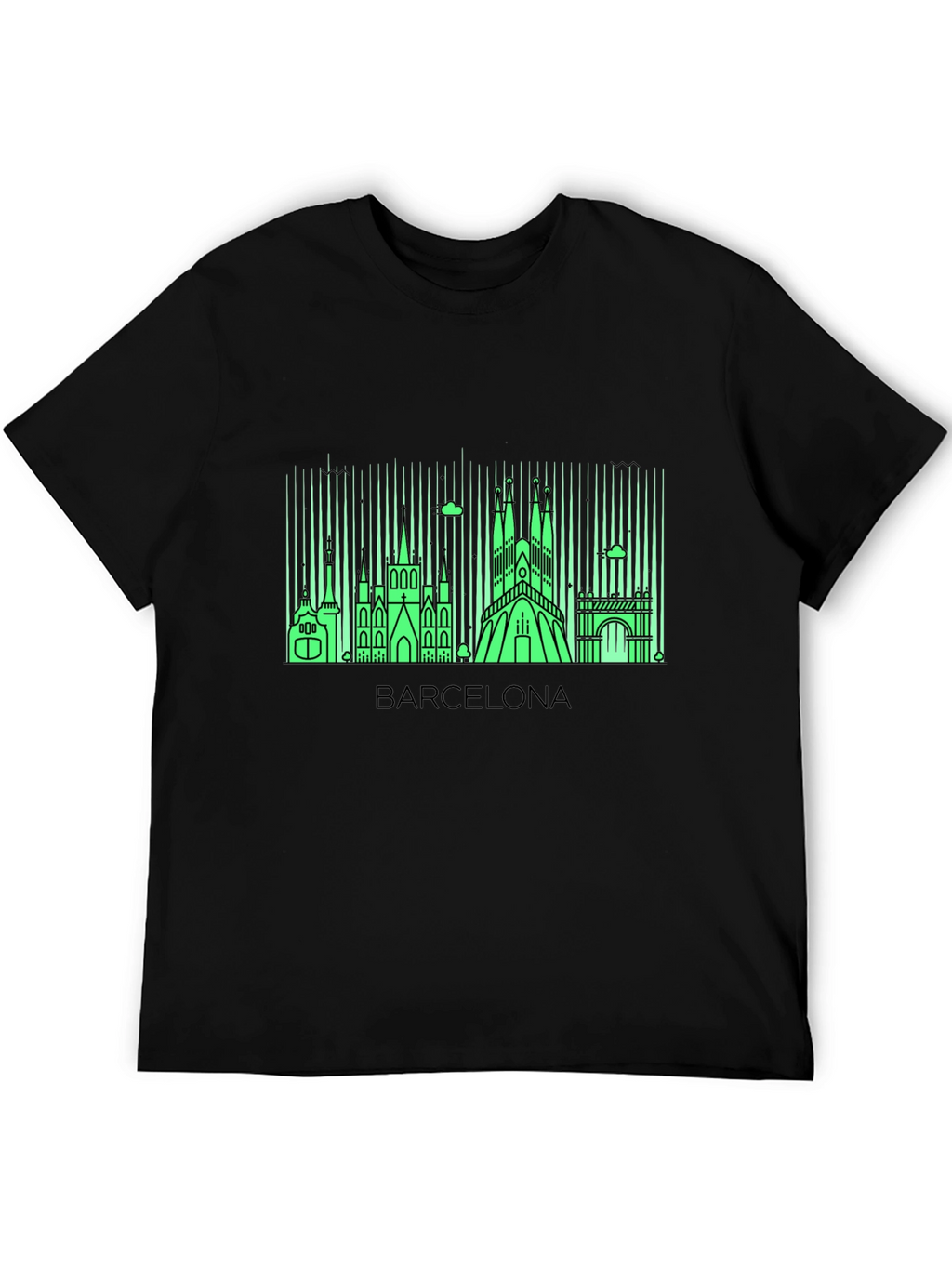 Barcelona Skyline Graphic Tee - Mens Black T-Shirt