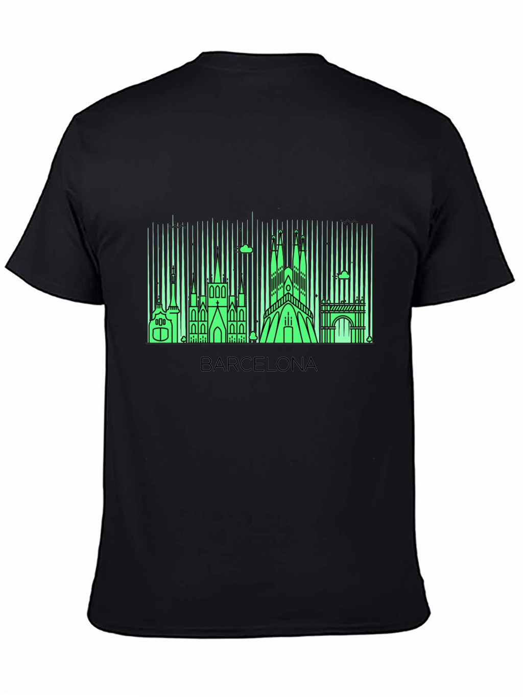 Barcelona Skyline Graphic Tee - Mens Black T-Shirt