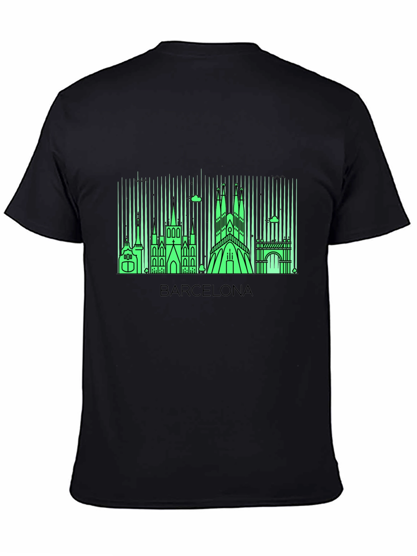 Barcelona Skyline Graphic Tee - Mens Black T-Shirt