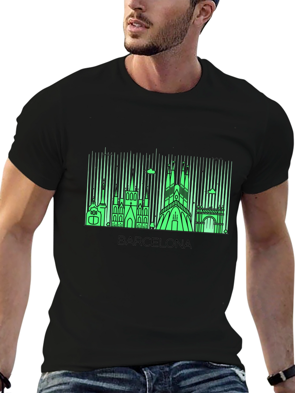 Barcelona Skyline Graphic Tee - Mens Black T-Shirt