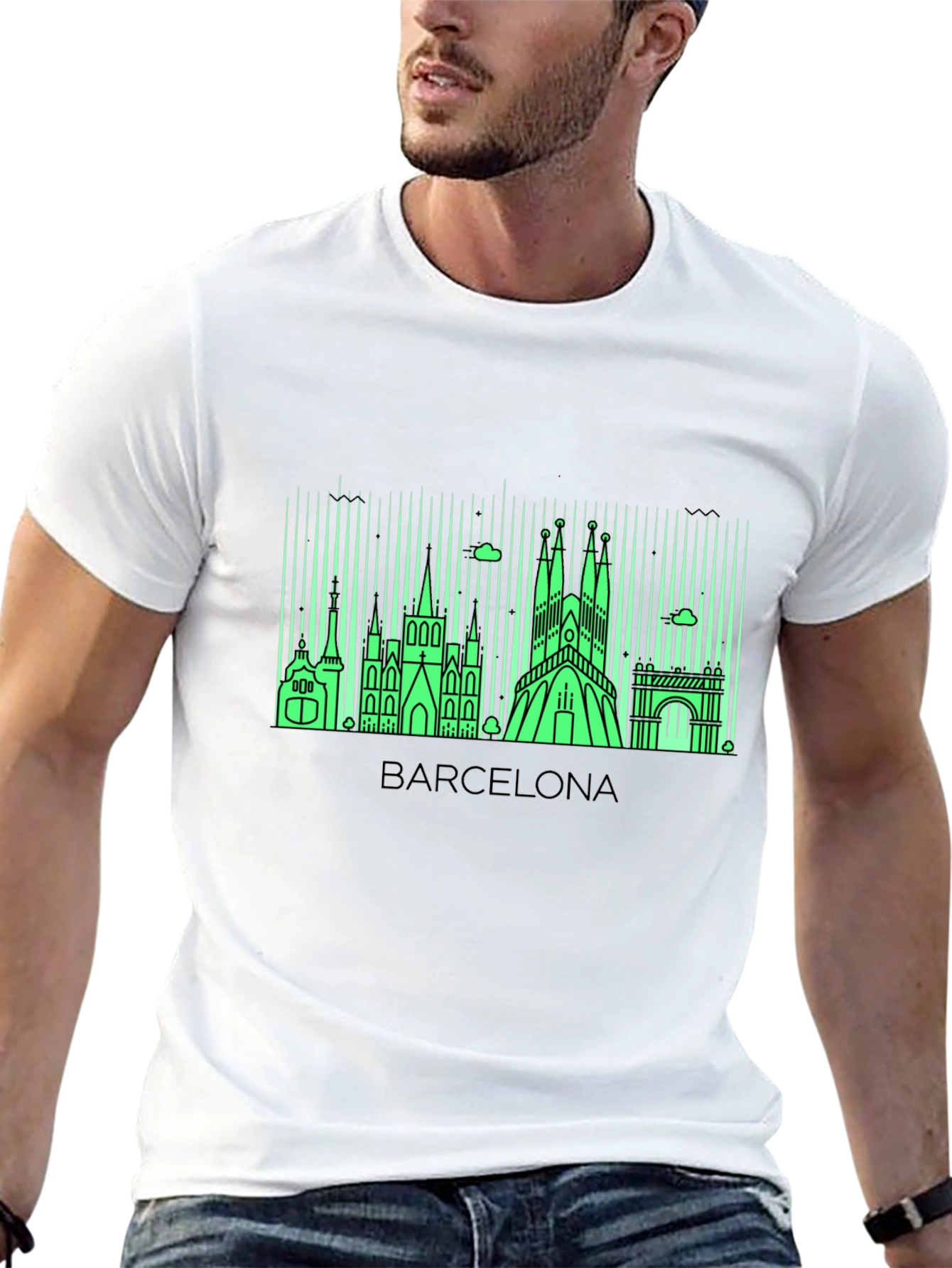 Barcelona Skyline Graphic Tee - Mens Black T-Shirt