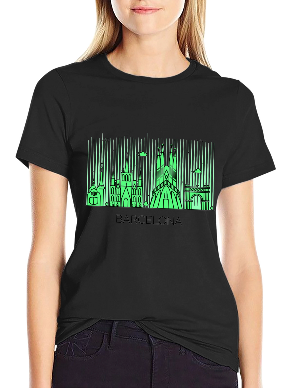 Barcelona Skyline Graphic Tee - Mens Black T-Shirt