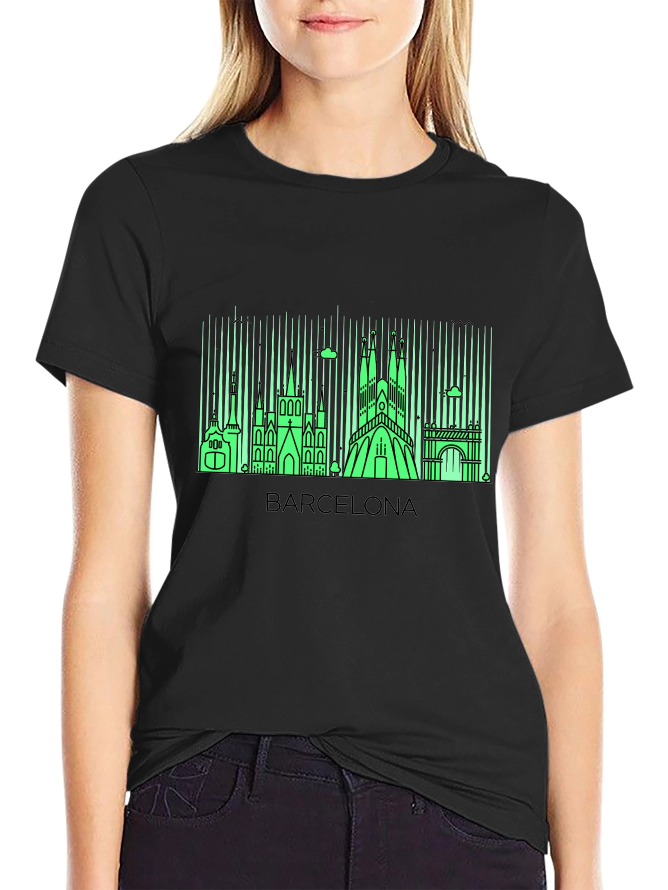 Barcelona Skyline Graphic Tee - Mens Black T-Shirt