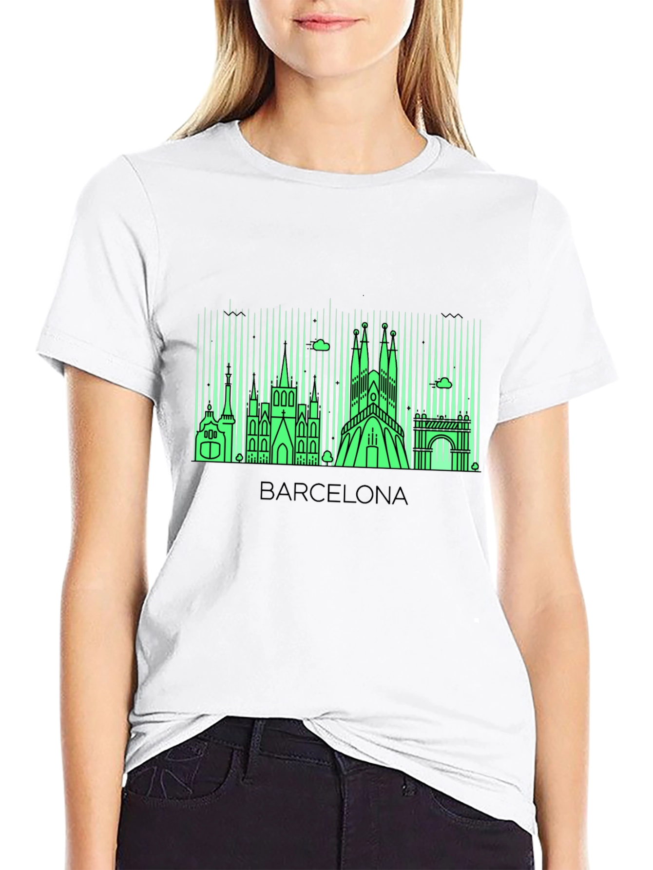 Barcelona Skyline Graphic Tee - Mens Black T-Shirt
