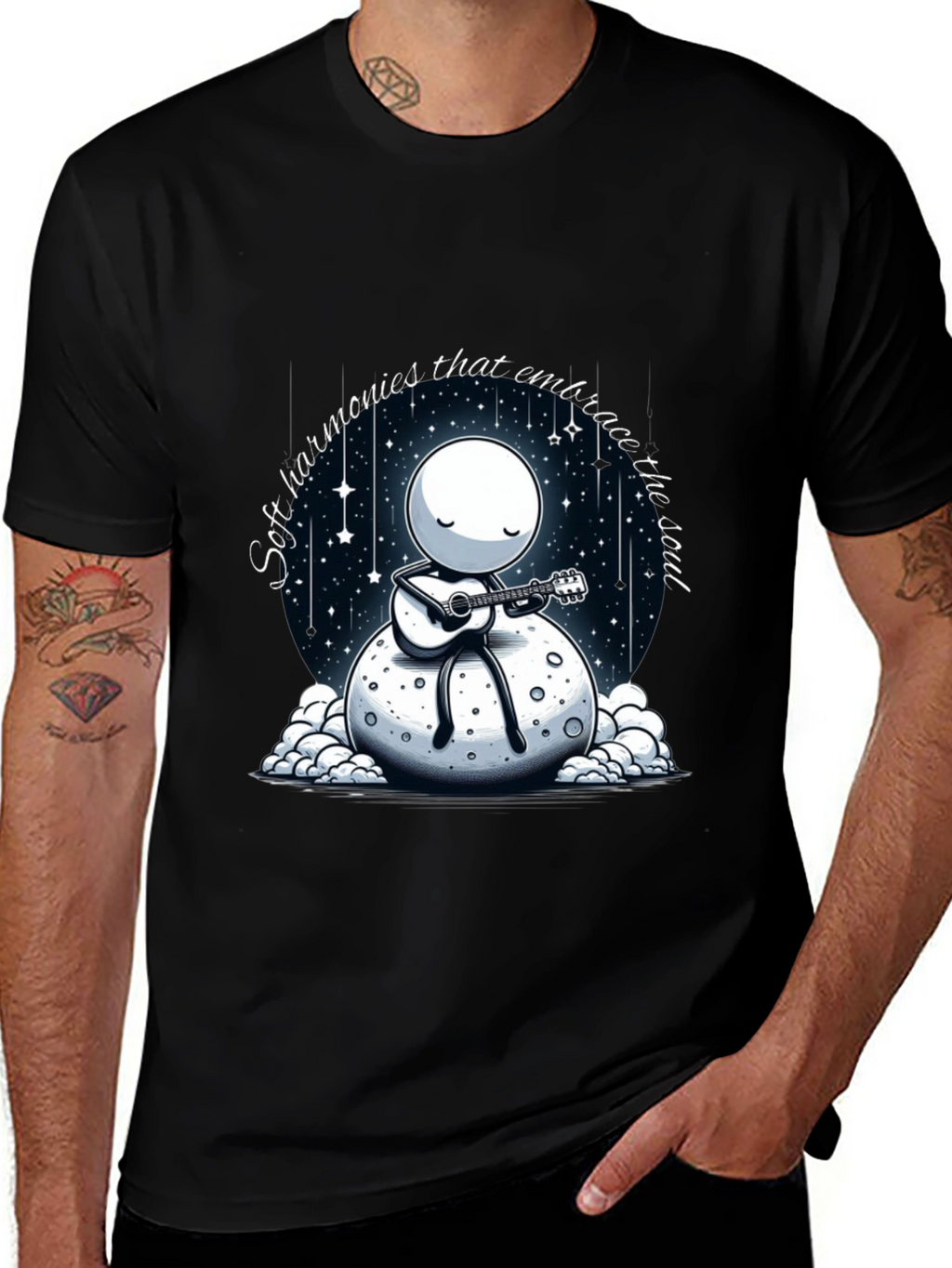 Soulful Harmonies T-Shirt - Moon Guitarist Design