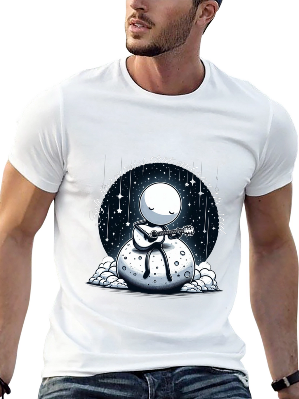 Soulful Harmonies T-Shirt - Moon Guitarist Design