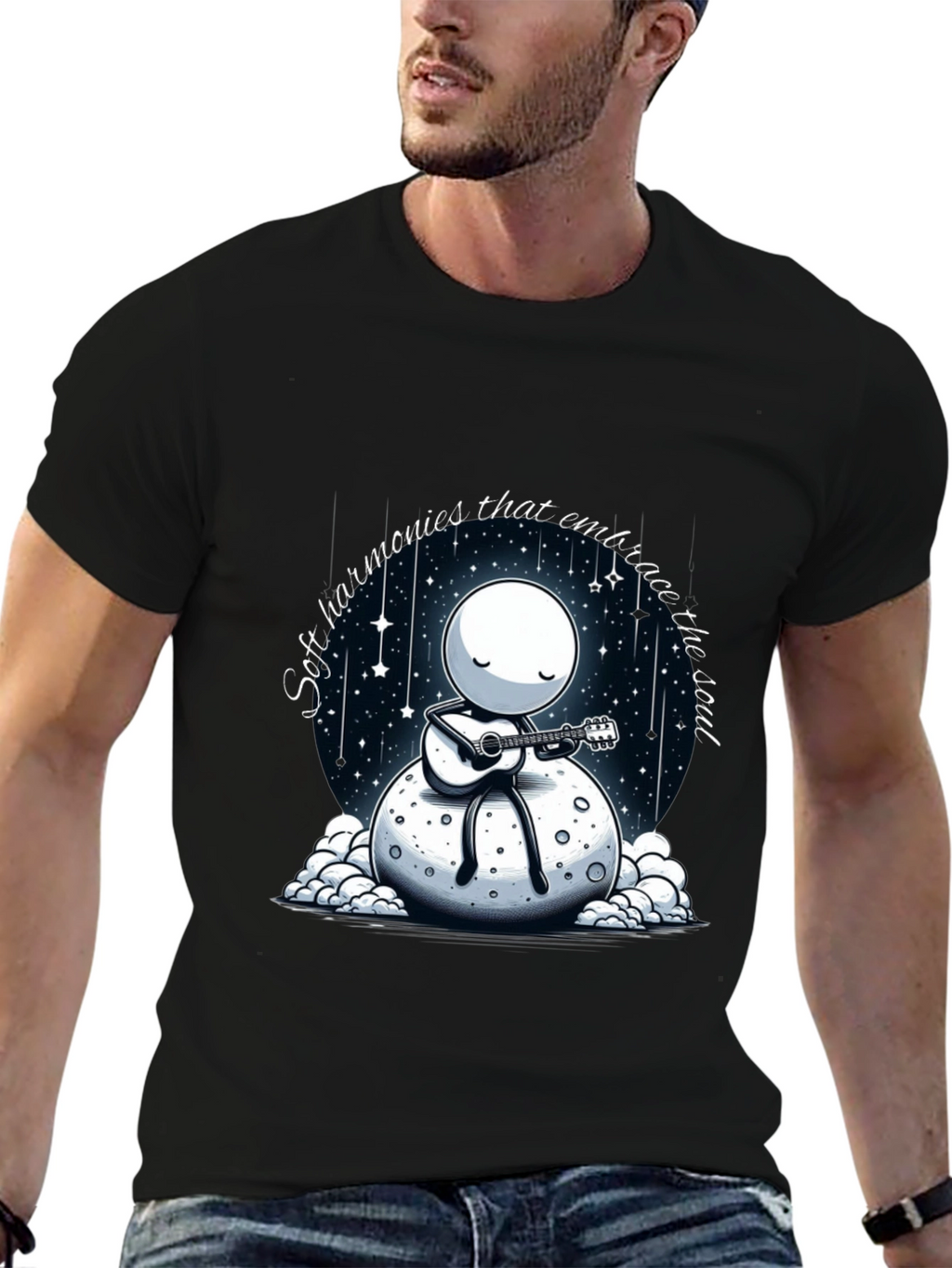 Soulful Harmonies T-Shirt - Moon Guitarist Design