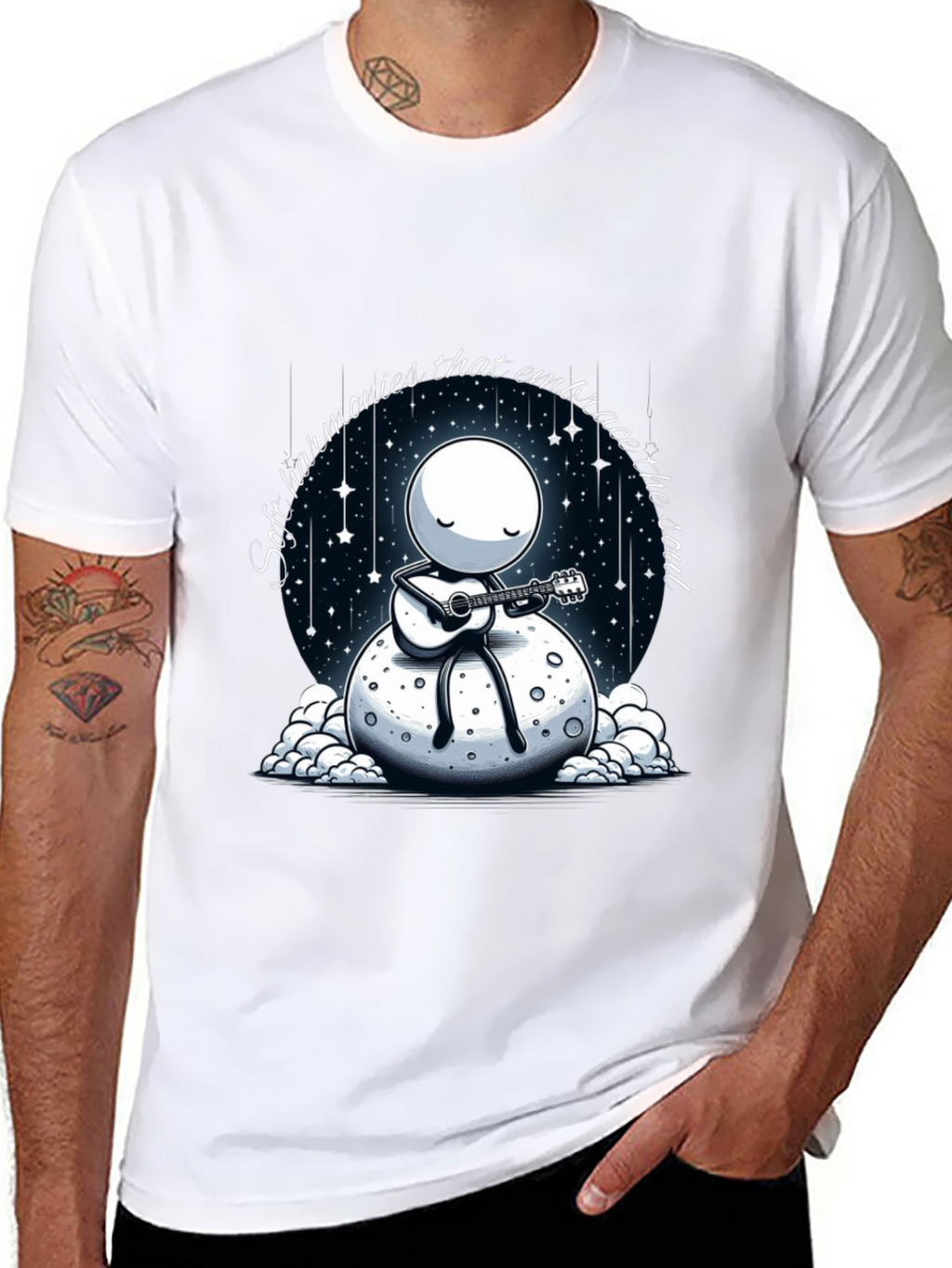 Soulful Harmonies T-Shirt - Moon Guitarist Design