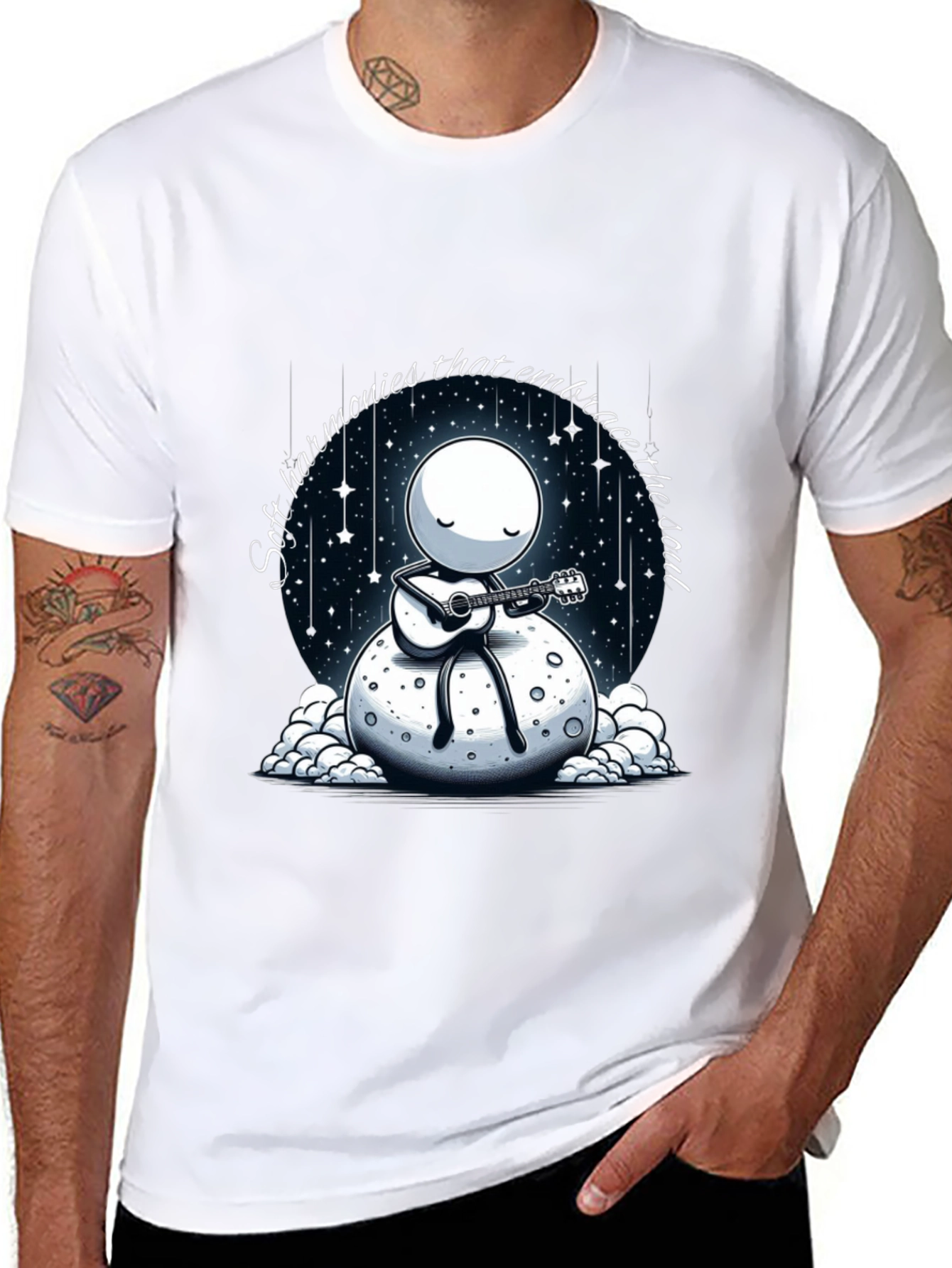 Soulful Harmonies T-Shirt - Moon Guitarist Design