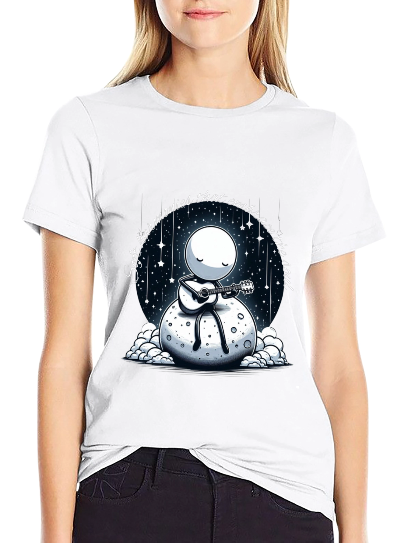 Soulful Harmonies T-Shirt - Moon Guitarist Design