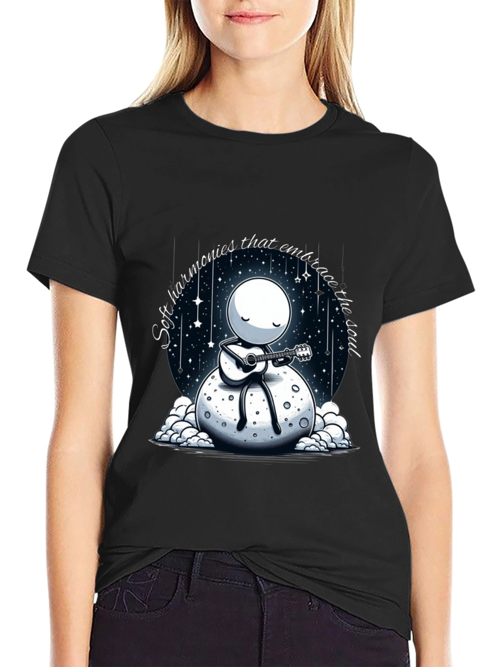Soulful Harmonies T-Shirt - Moon Guitarist Design