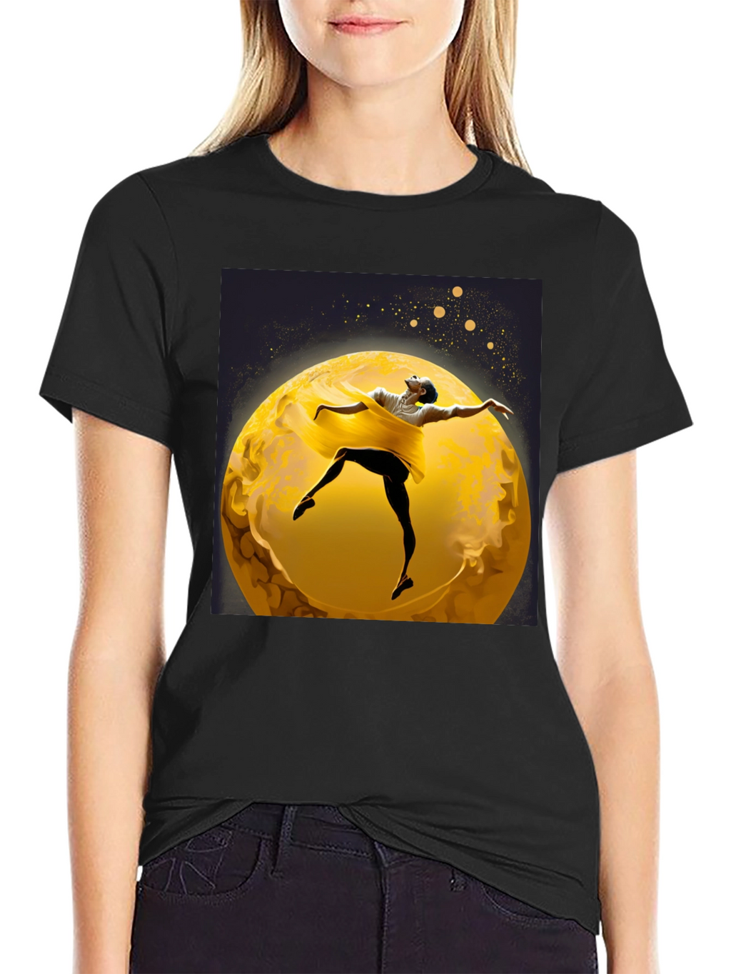 Ballerina Moon T-Shirt - Artsy Black Tee
