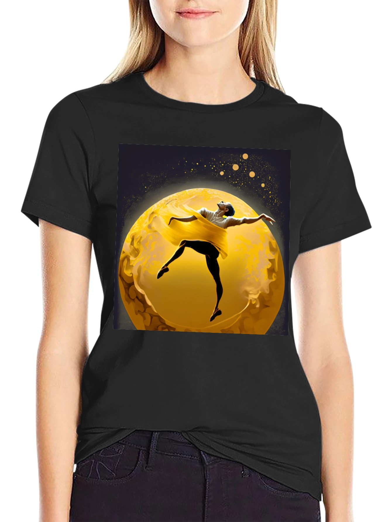 Ballerina Moon T-Shirt - Artsy Black Tee