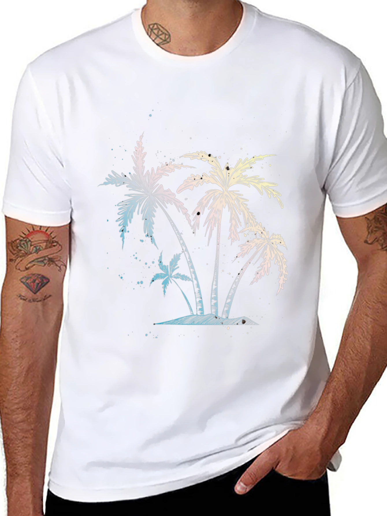 Tropical Palm Tree Graphic Black T-Shirt