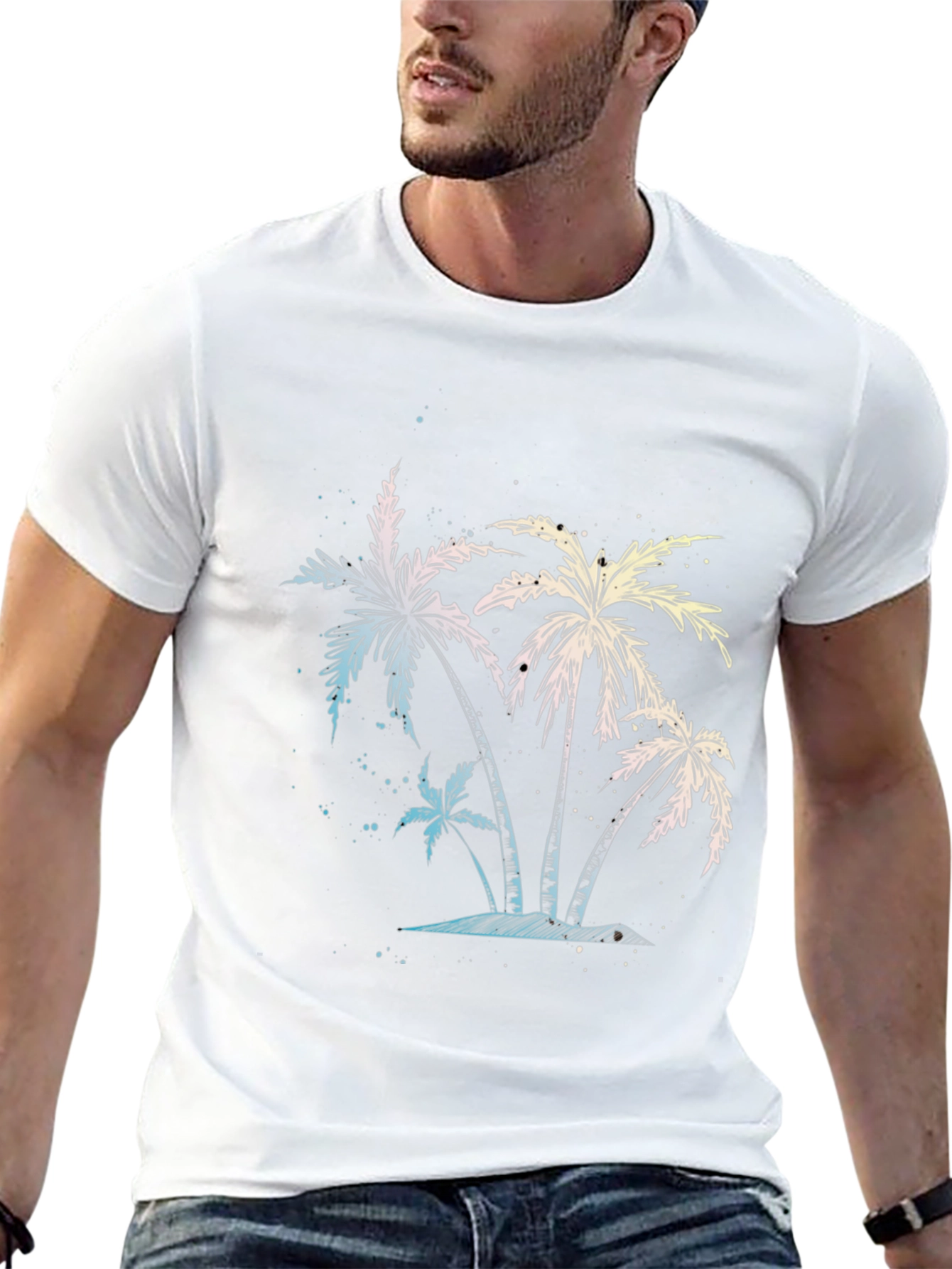 Tropical Palm Tree Graphic Black T-Shirt