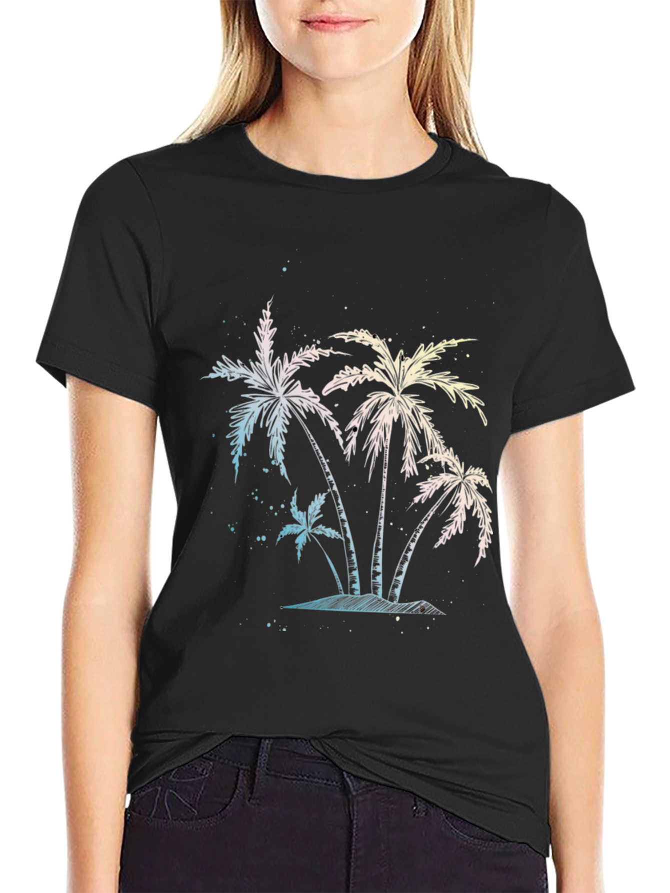 Tropical Palm Tree Graphic Black T-Shirt