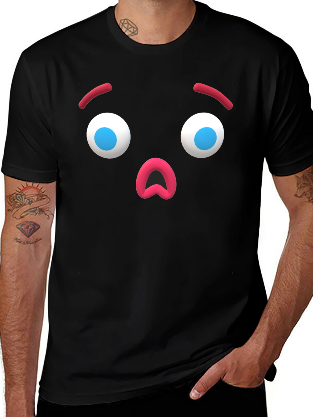 Surprised Emoji Black T-Shirt - Unique Graphic Tee