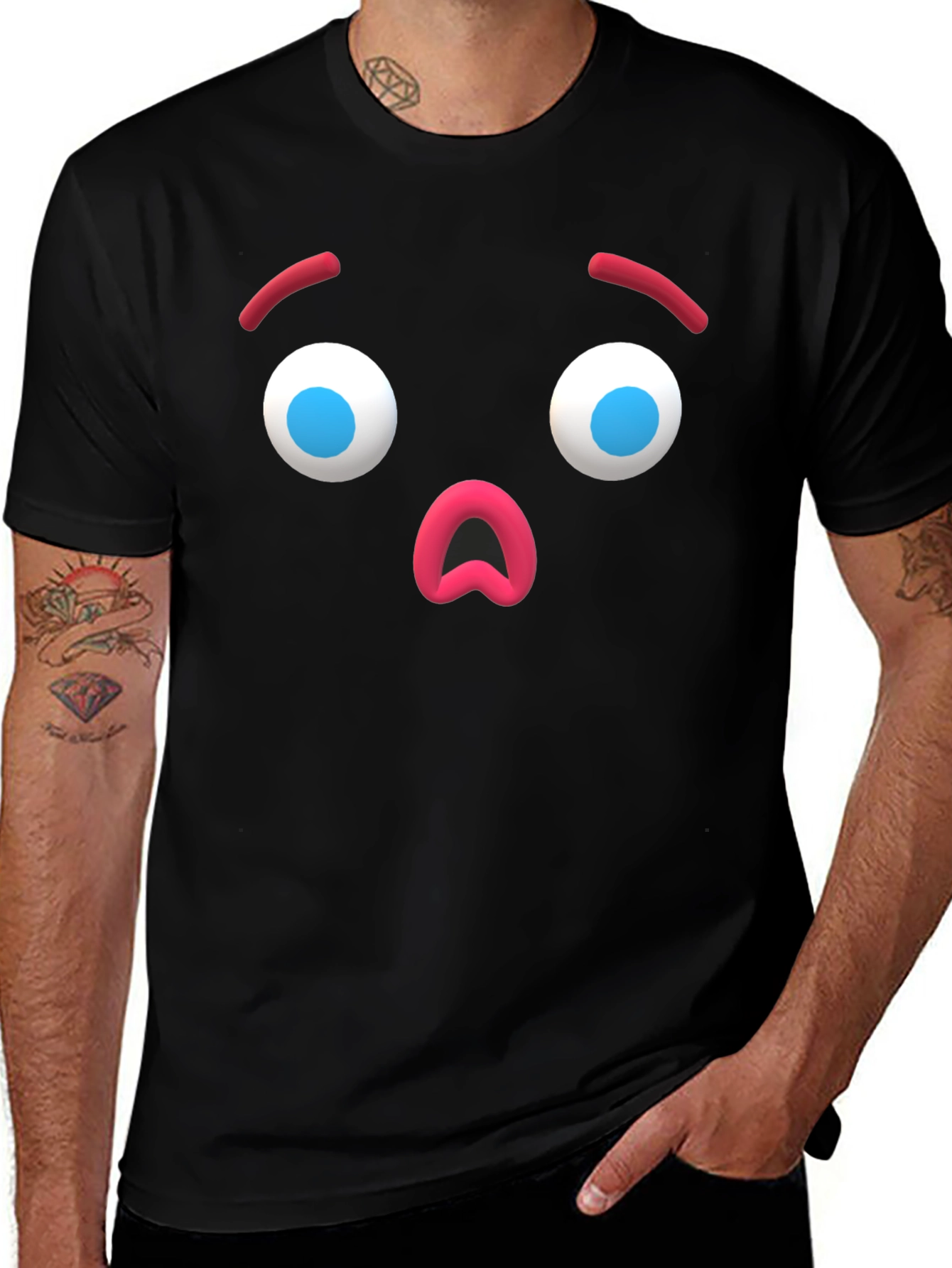 Surprised Emoji Black T-Shirt - Unique Graphic Tee