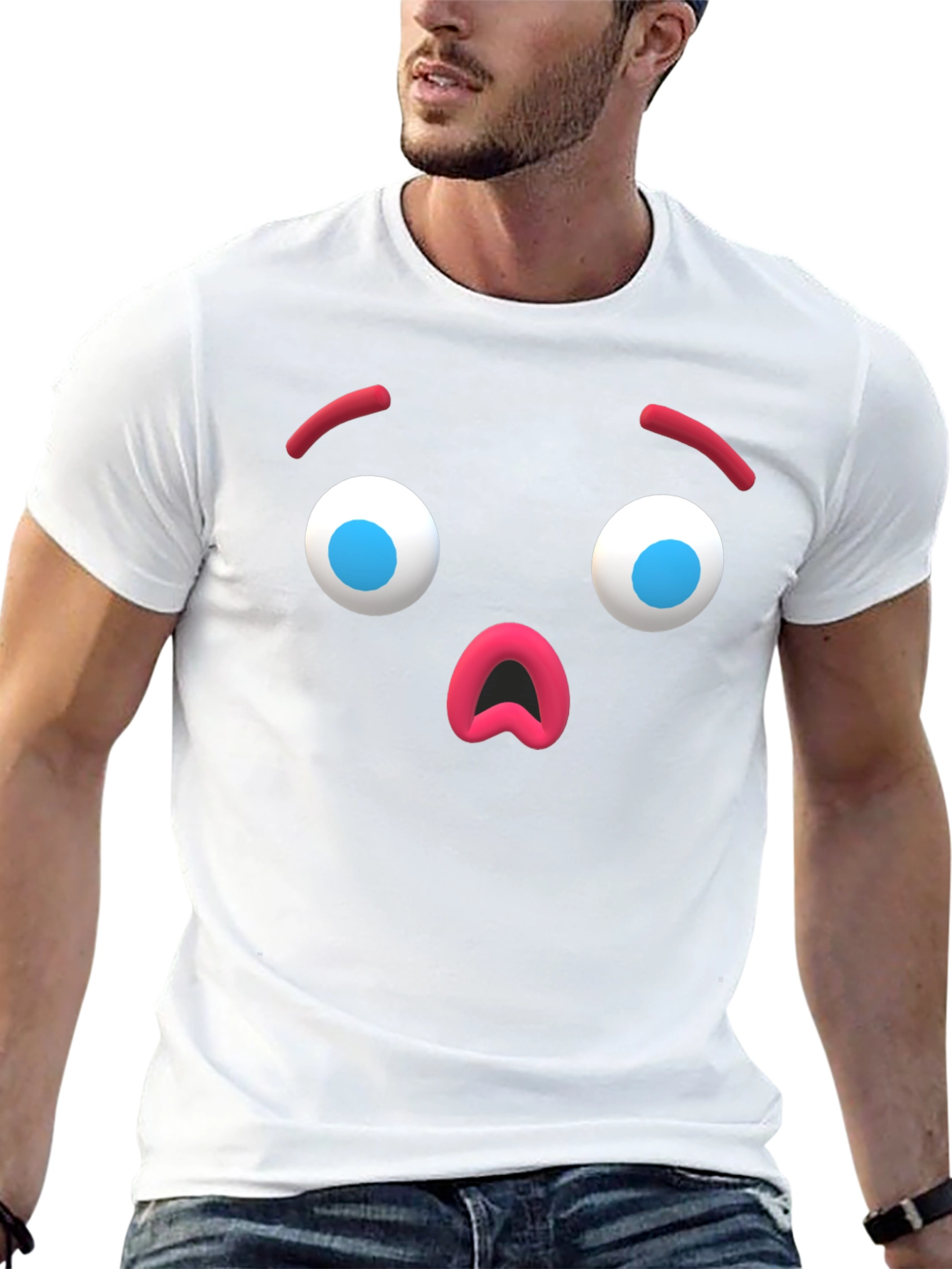 Surprised Emoji Black T-Shirt - Unique Graphic Tee