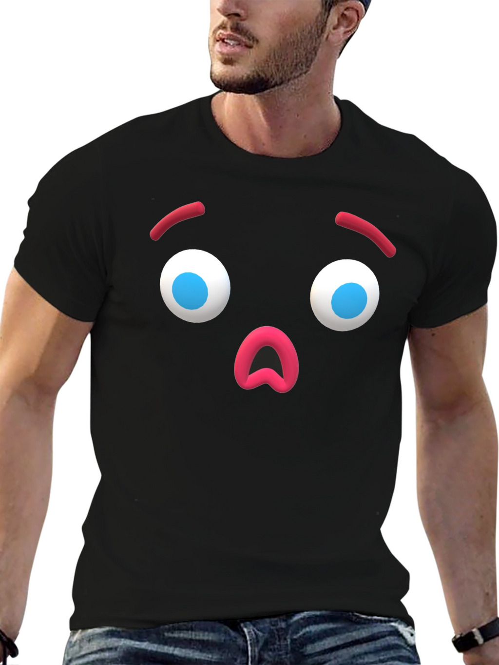 Surprised Emoji Black T-Shirt - Unique Graphic Tee