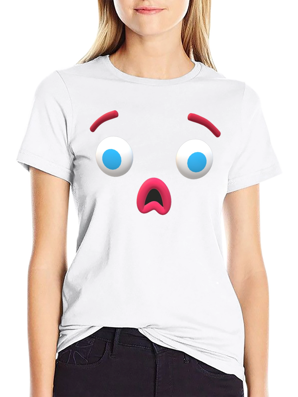 Surprised Emoji Black T-Shirt - Unique Graphic Tee