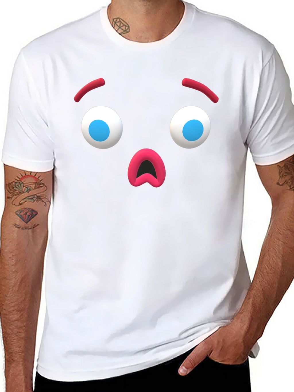 Surprised Emoji Black T-Shirt - Unique Graphic Tee
